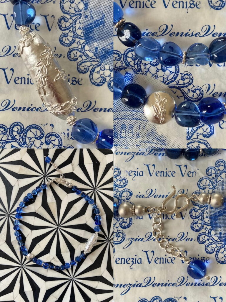 Element Eve - Eva Schöneweiß - Kette mit Muranoglasperlen blau Collage