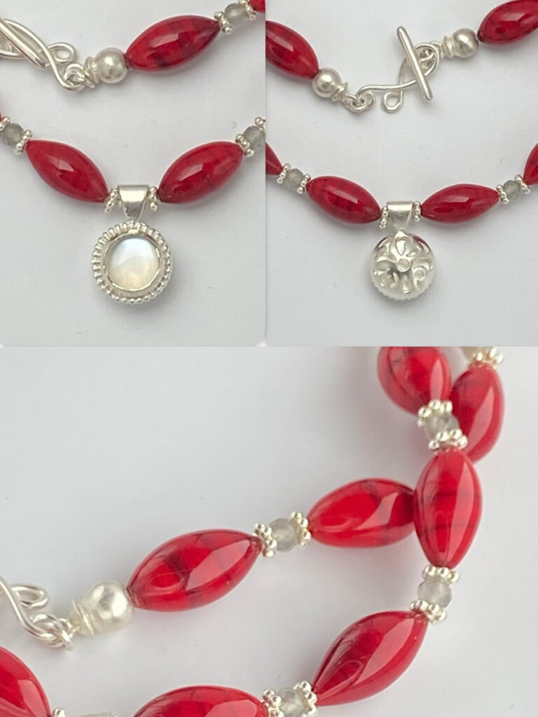 Element-Eve - Eva Schöneweß Kette Muranoglas rot Mondsteine Mondsteinanhänger