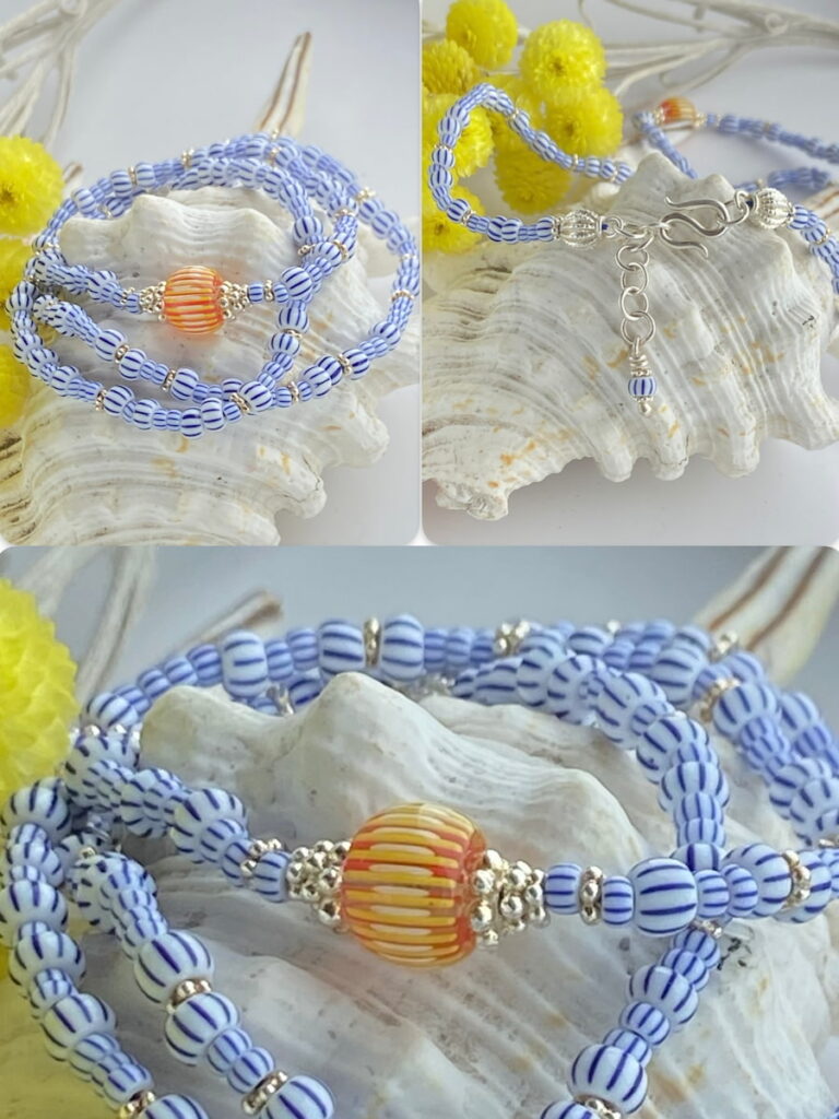 Element-Eve - Eva Schöneweiß Kette Muranoglas weiß blau Morettiperle