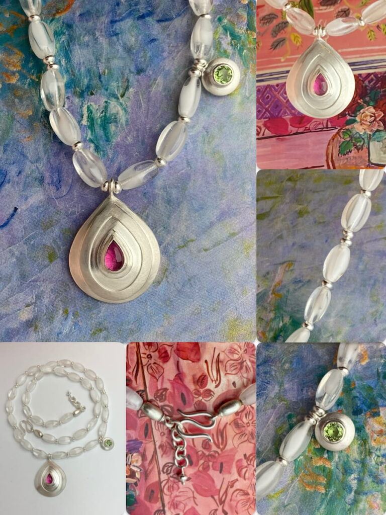 Element Eve - Eva Schöneweiß- Kette mit weißem Muranoglas Turmalin in rosa und hellgrün