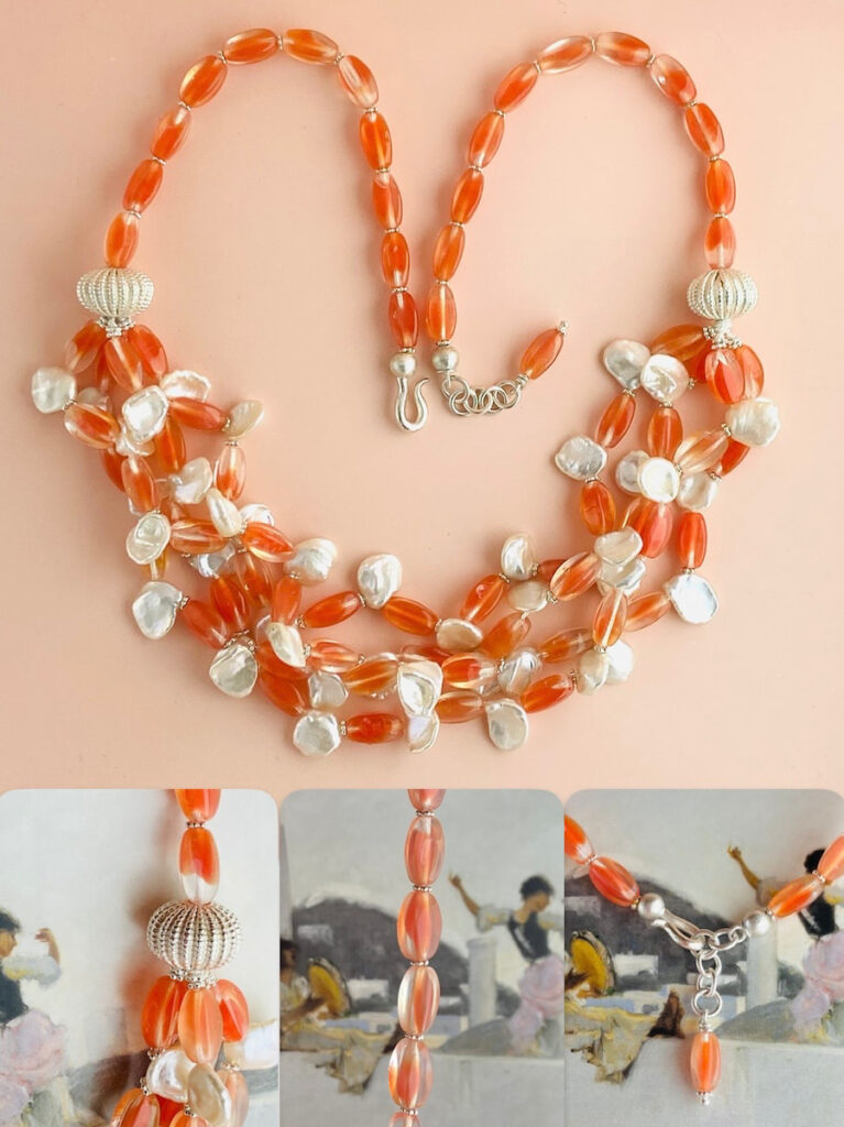 Element Eve - Eva Schöneweiß - Kette mit Keshiperlen und Muranoglasperlen orange